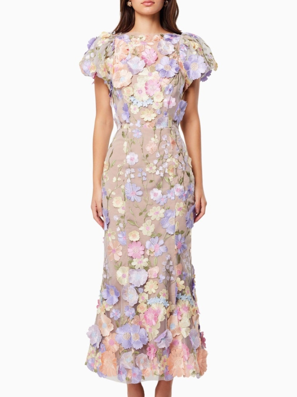 Elliatt Astraea 3D Lace Maxi Dress Purple Pink Pastel Flower Floral Applique